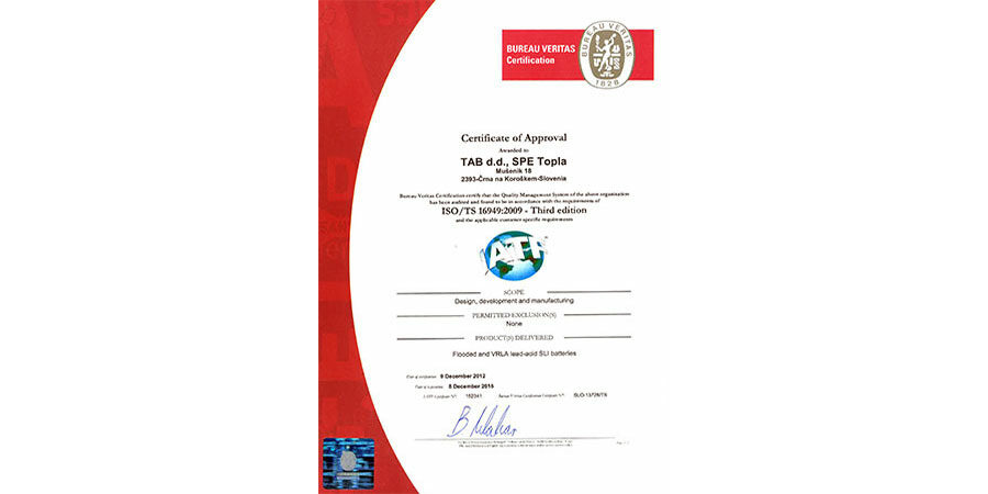 Sertifikat ISO/TS 16949:2009